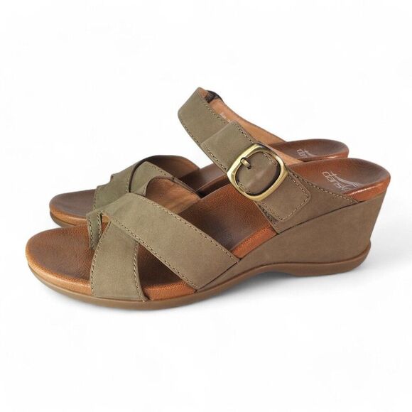Dansko Aubree Wedge Strappy Sandals Taupe Nubuck Women's 8.5-9/39 - Picture 2 of 10